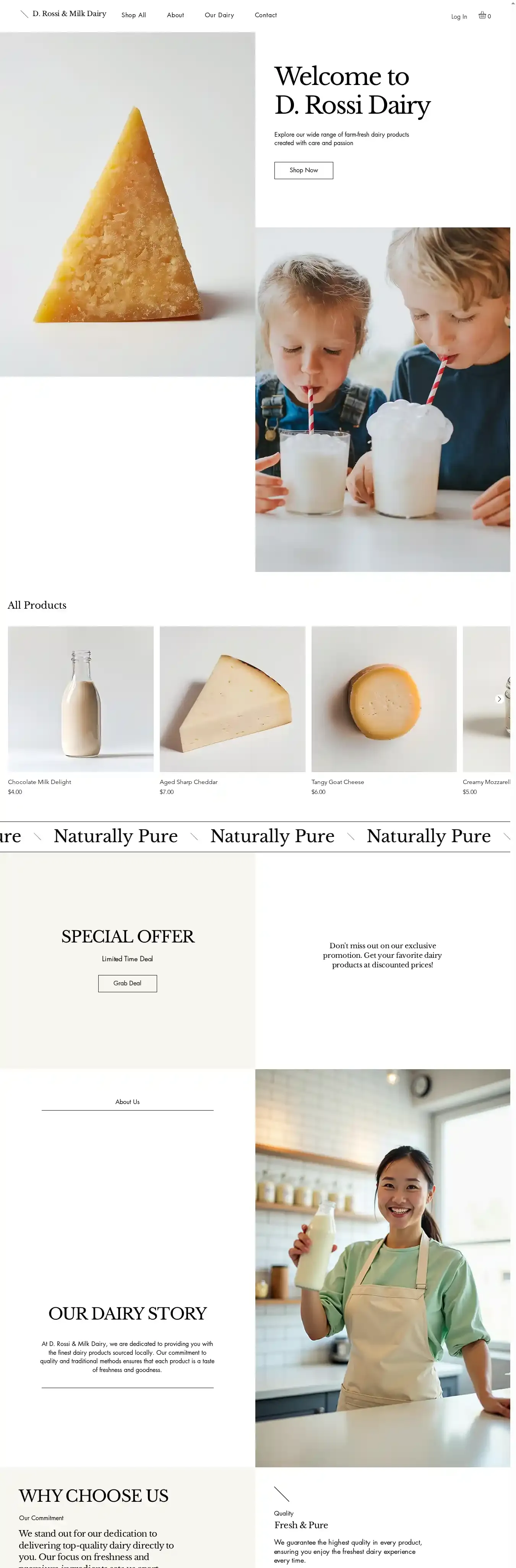Dairy Store (Clean) home page on desktop