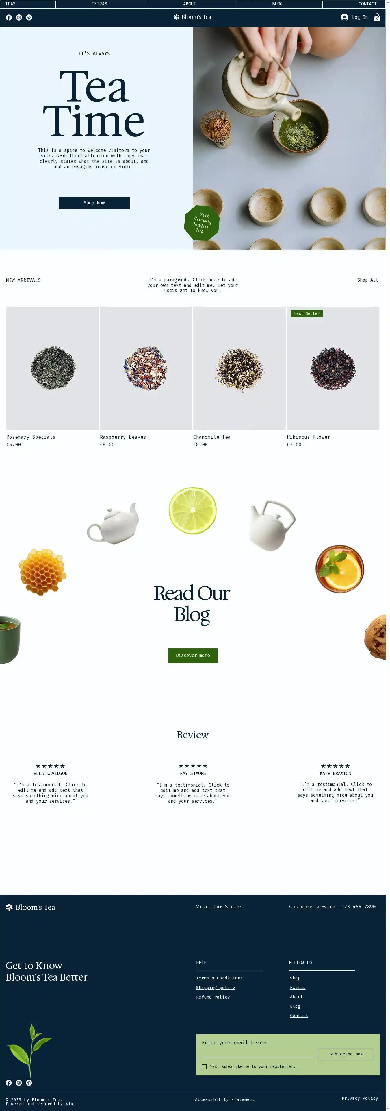 Tea Shop (Inviting) home page on desktop