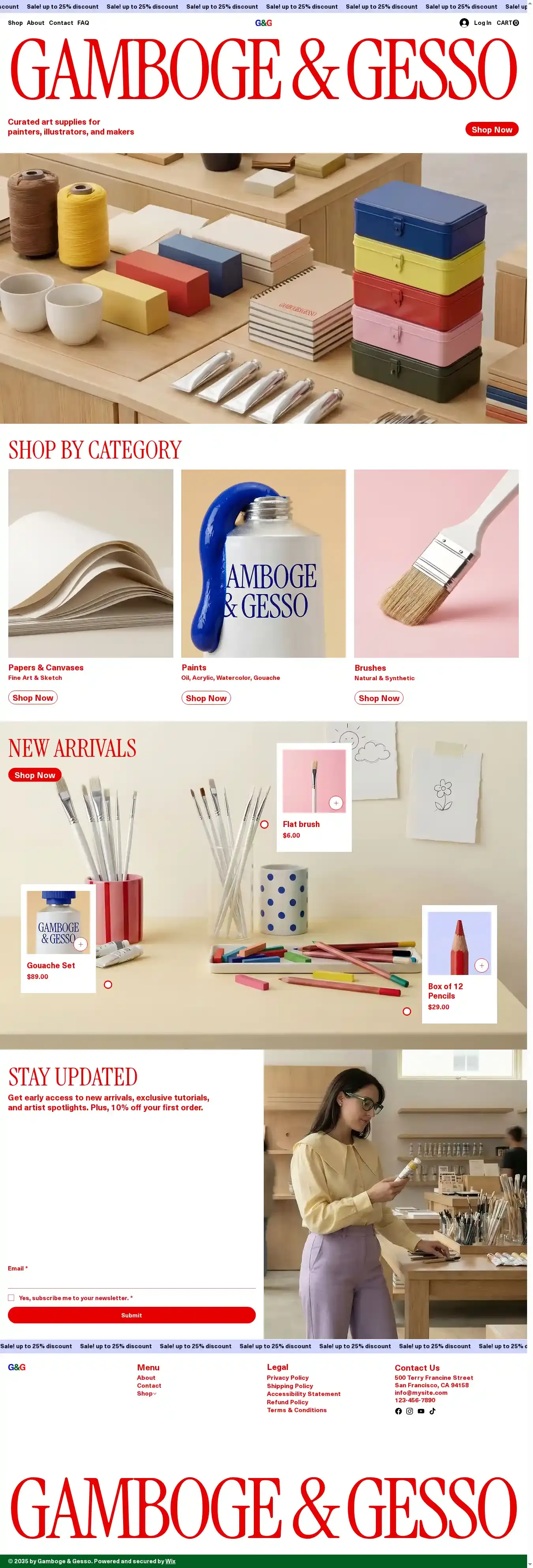 Art Supply Store (Colorful) home page on desktop