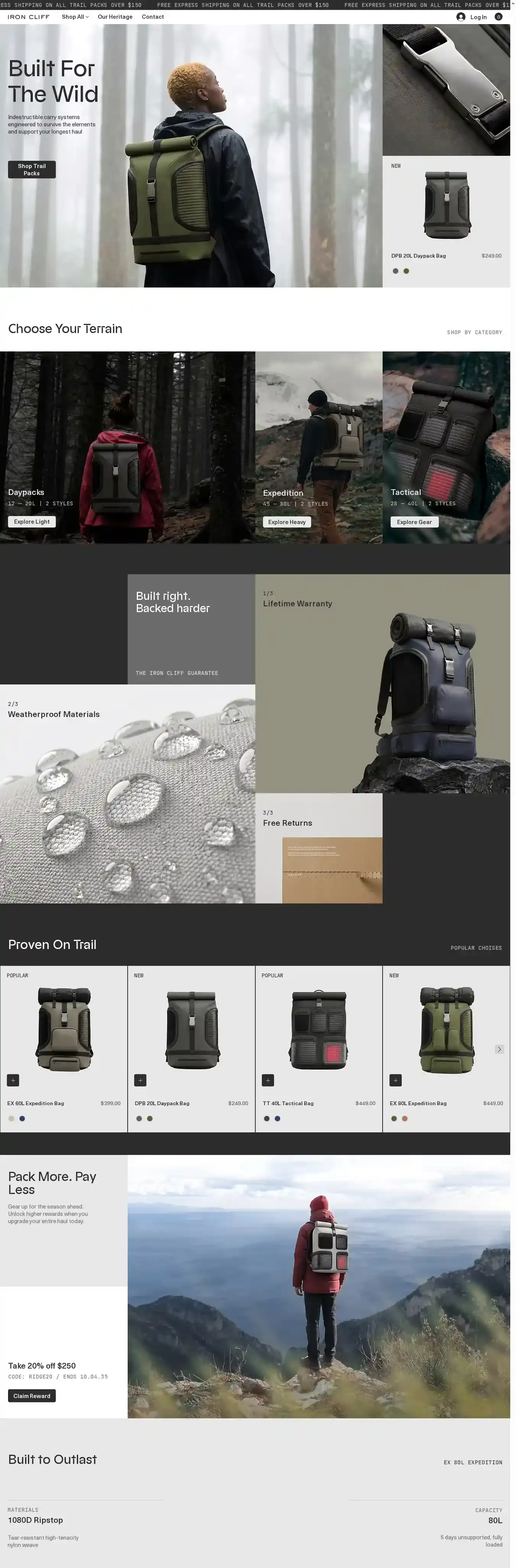 Backpack Store (Rugged) home page on desktop