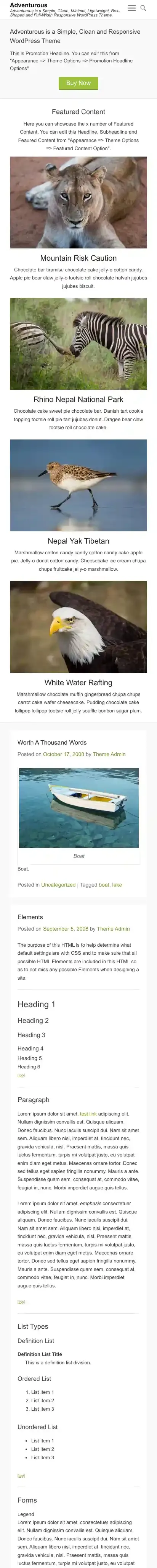 Adventurous home page on mobile