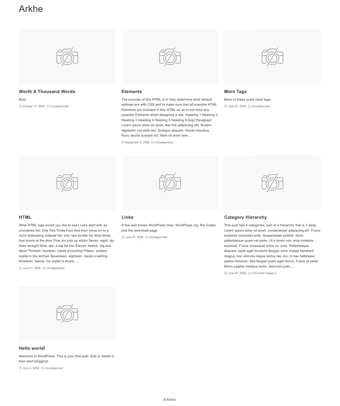 Arkhe home page on desktop