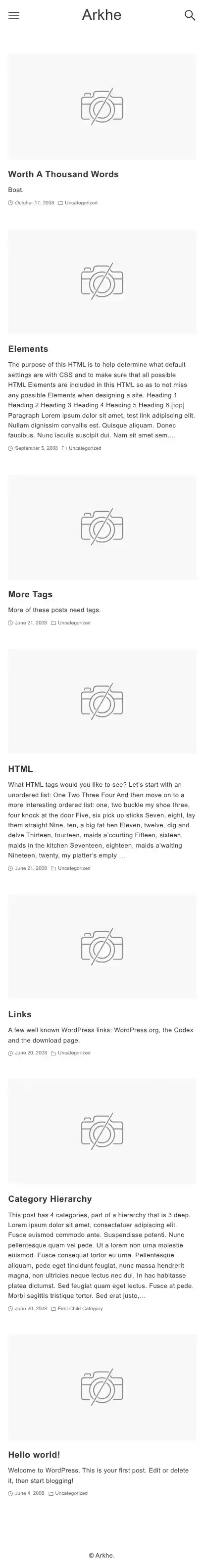Arkhe home page on mobile