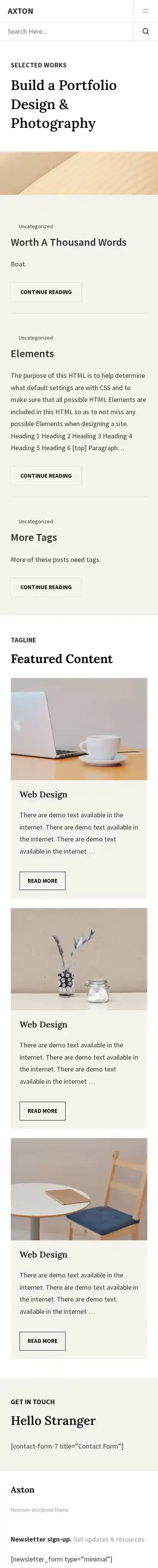 Axton home page on mobile
