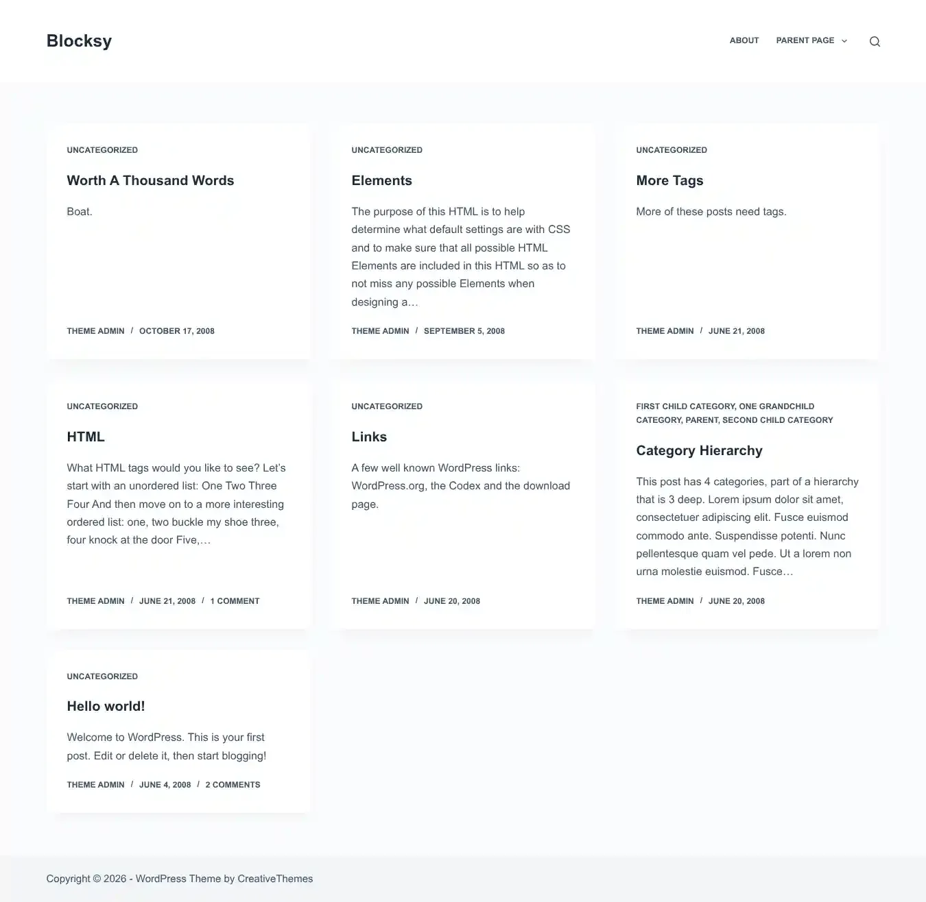 Blocksy home page on desktop