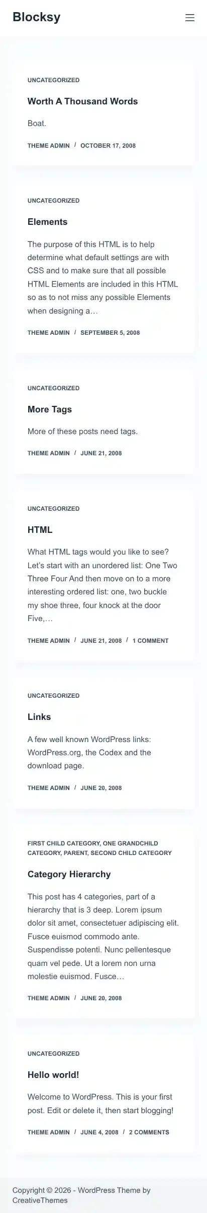 Blocksy home page on mobile