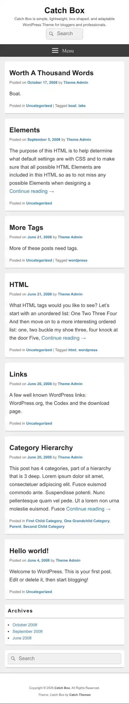 Catch Box home page on mobile