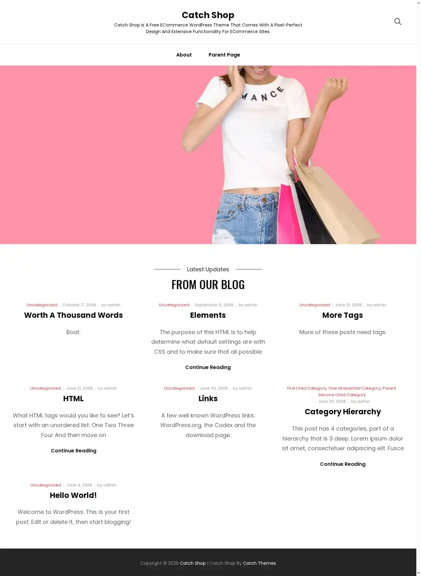 Catch Shop home page on desktop