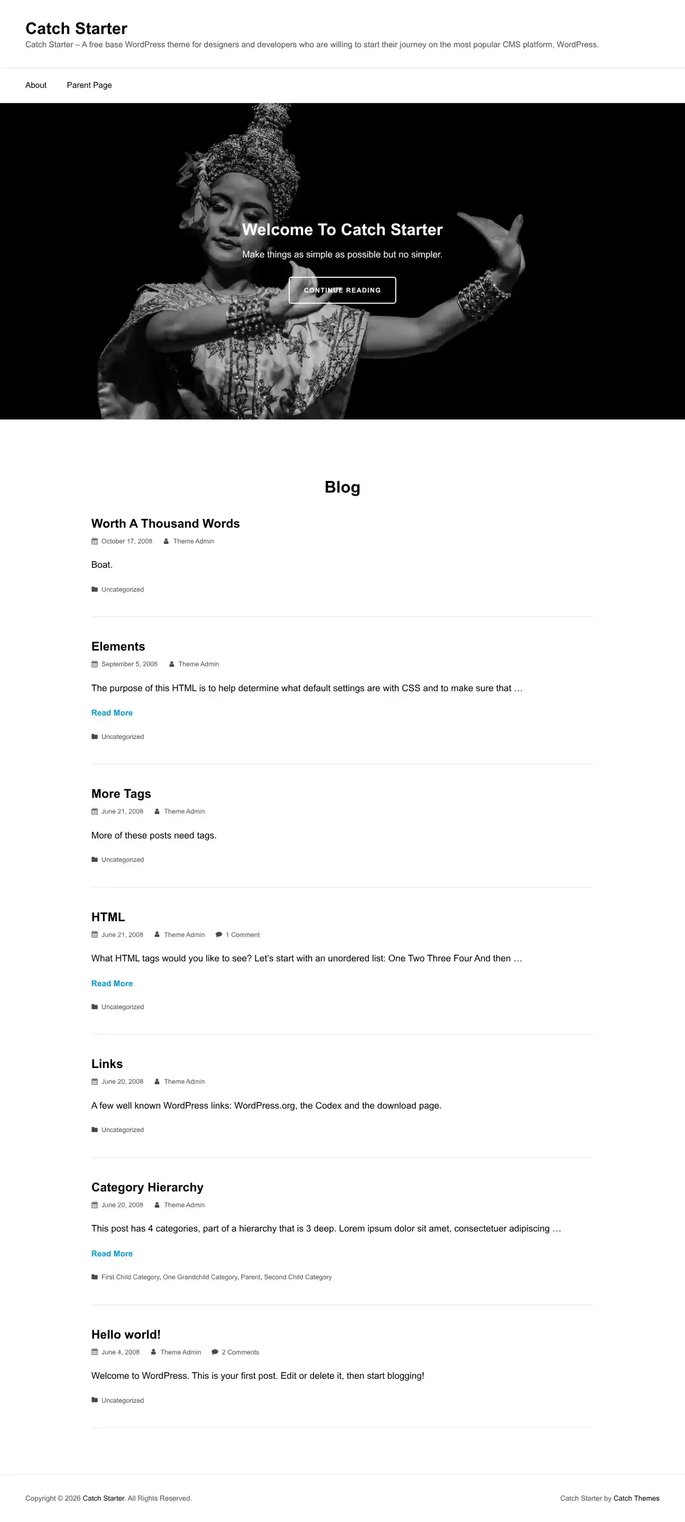 Catch Starter home page on desktop