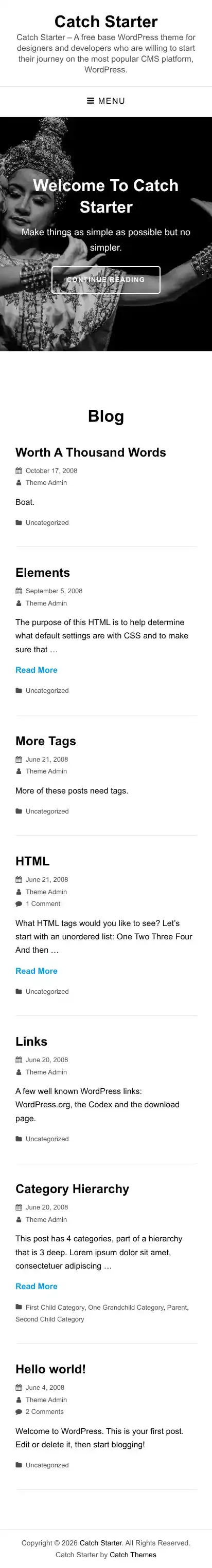 Catch Starter home page on mobile