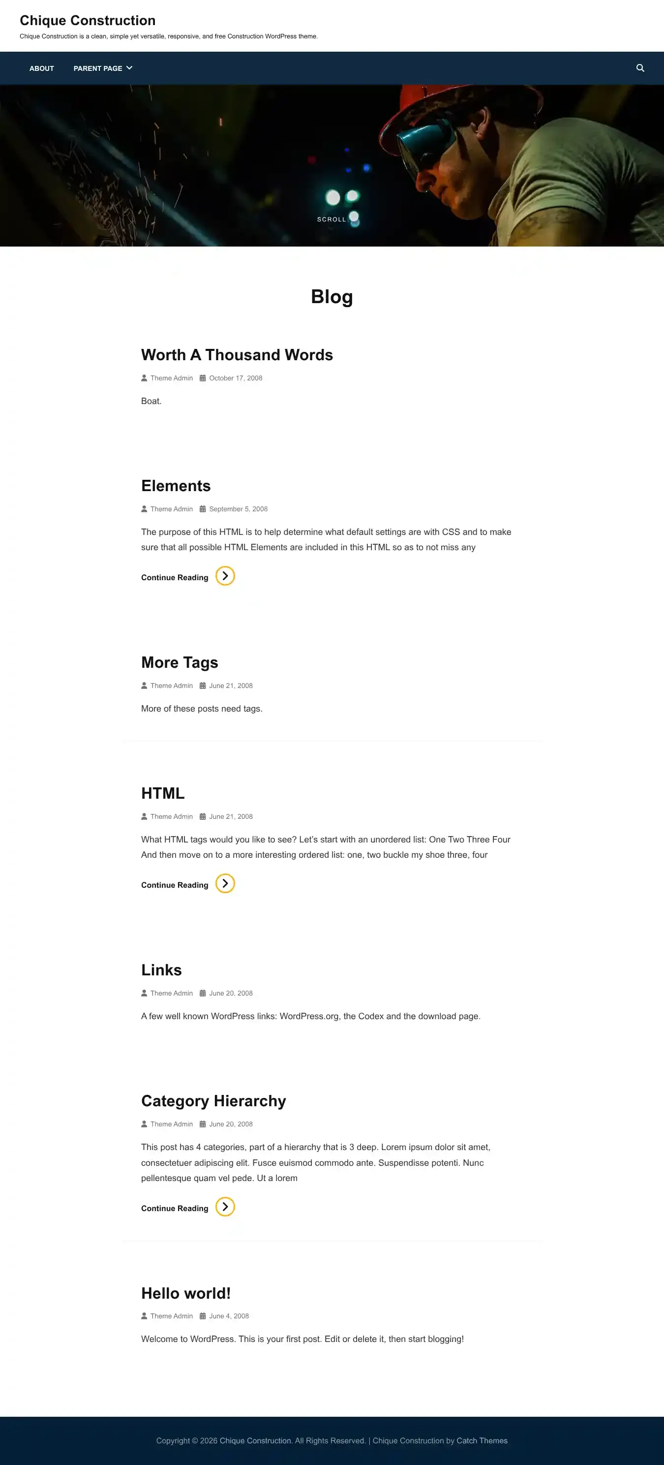 Chique Construction home page on desktop