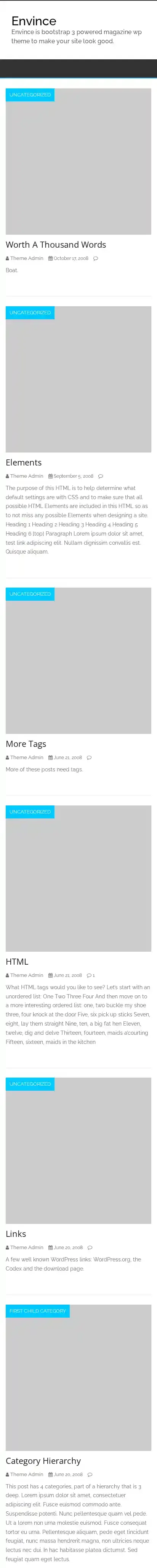 Envince home page on mobile