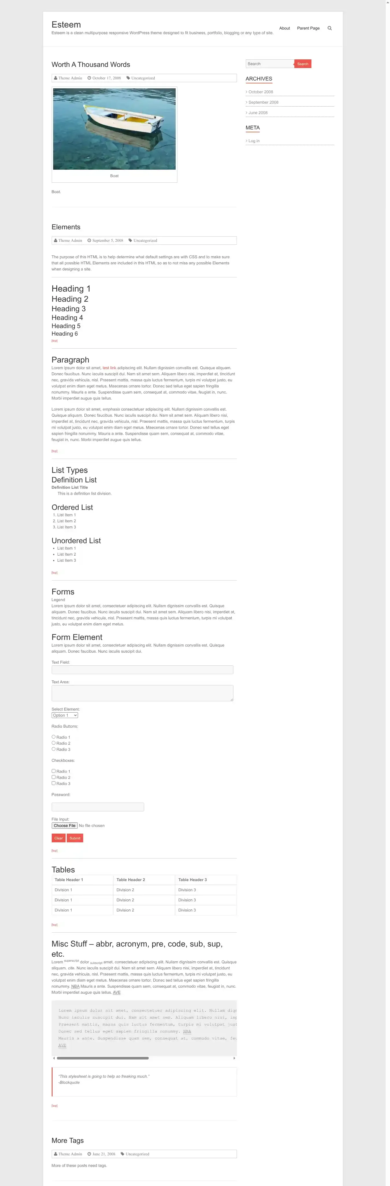 Esteem home page on desktop