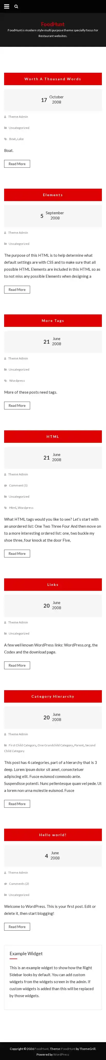FoodHunt home page on mobile
