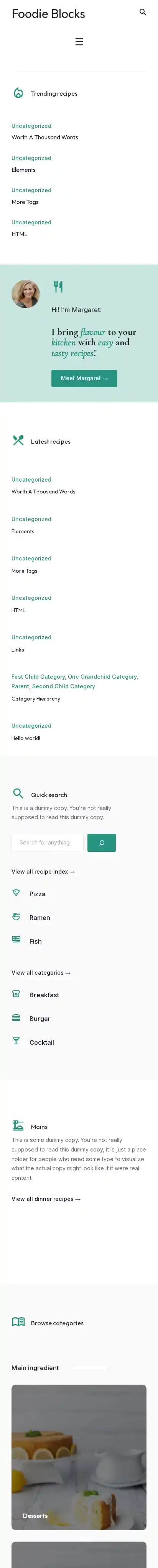 Foodie Blocks home page on mobile