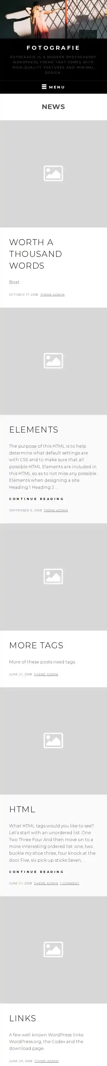 Fotografie home page on mobile