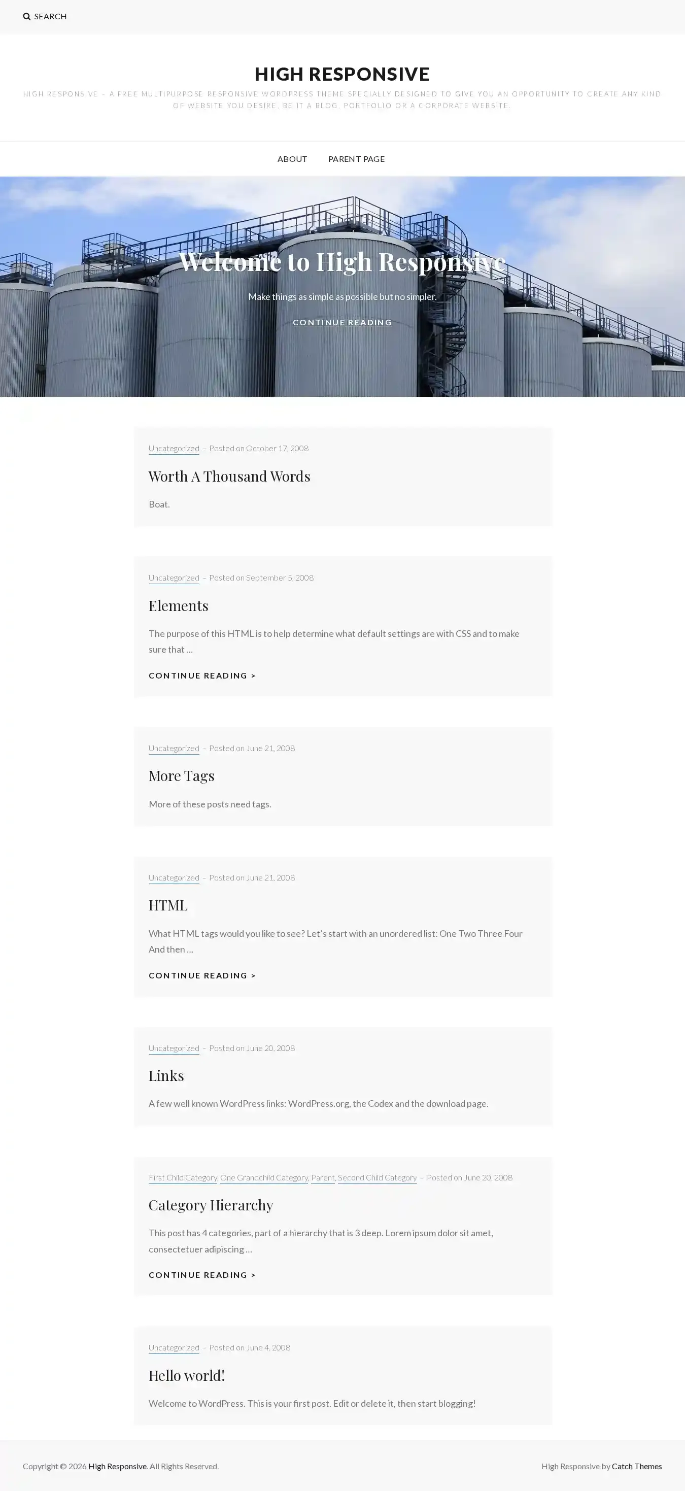 High Responsive home page on desktop