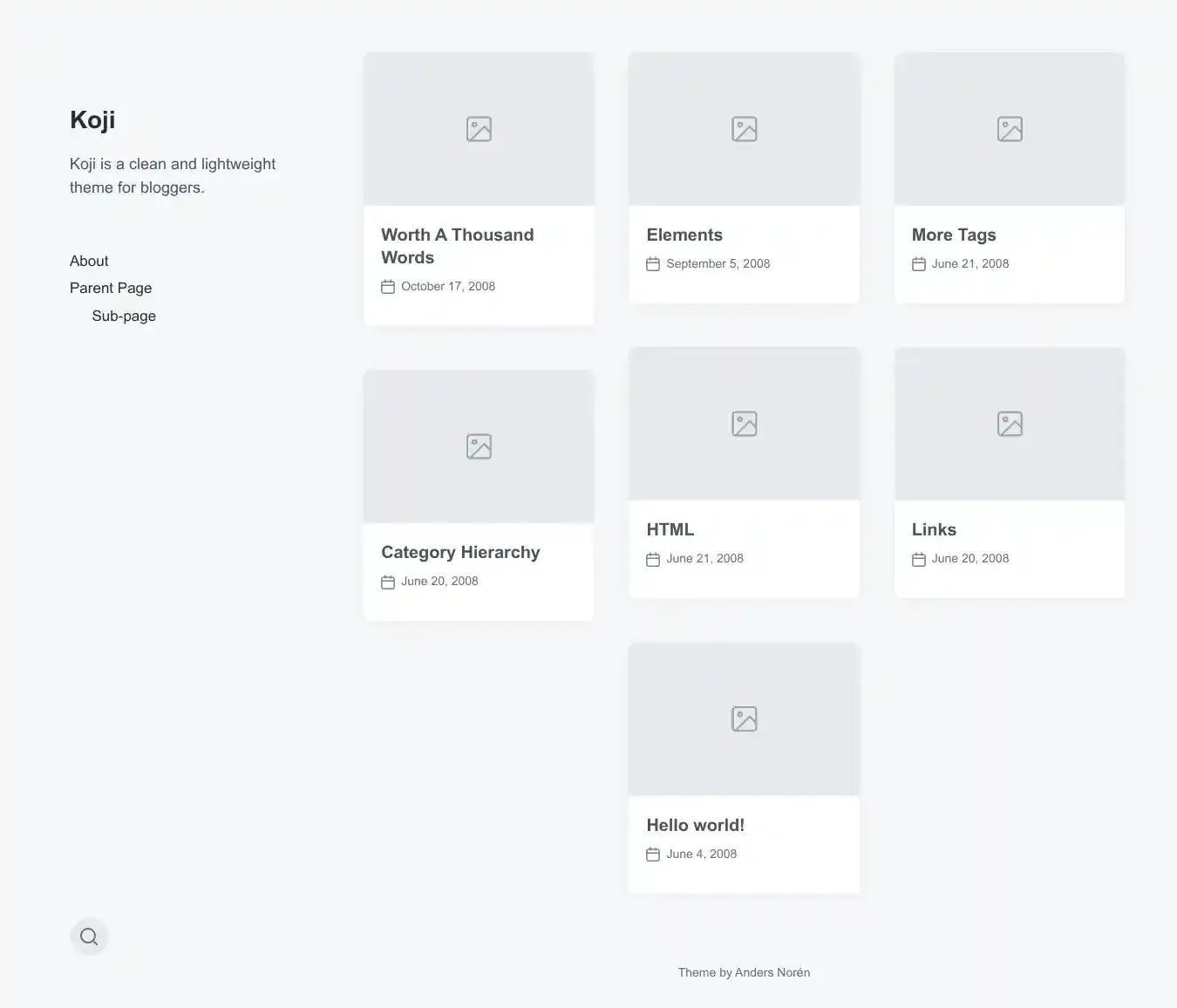 Koji home page on desktop