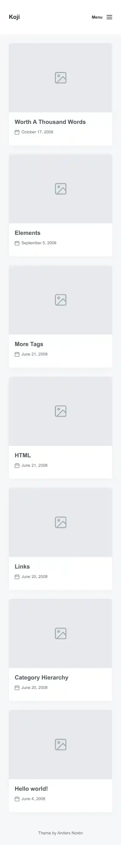 Koji home page on mobile