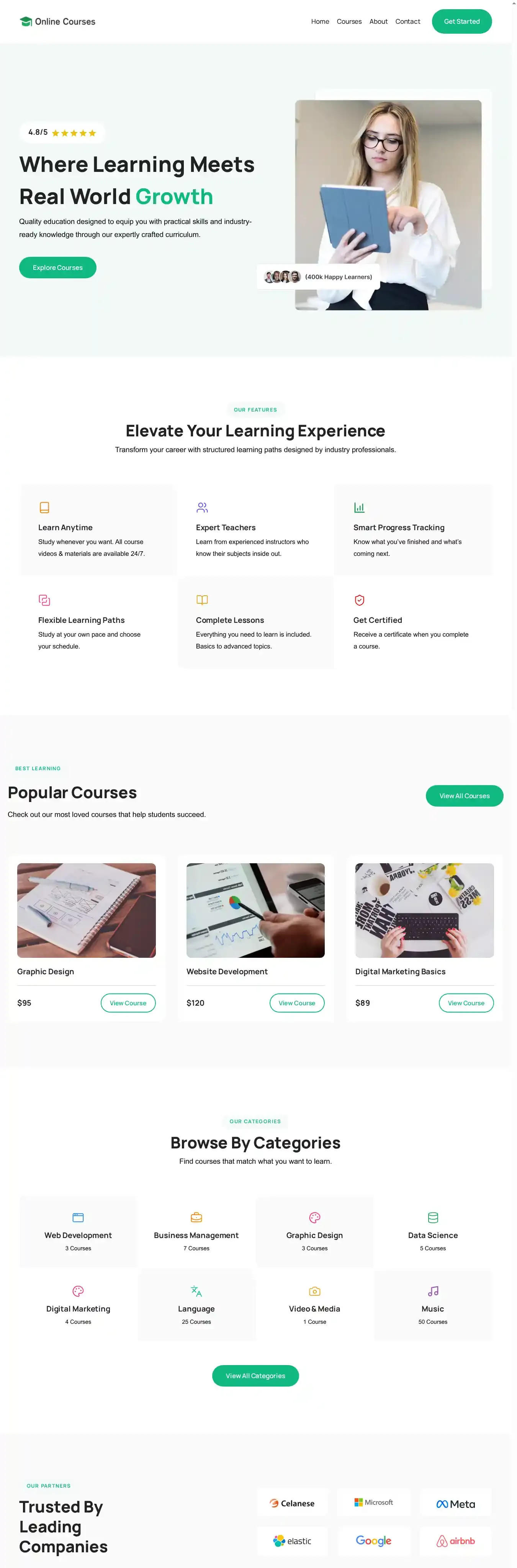 Online Courses FSE home page on desktop
