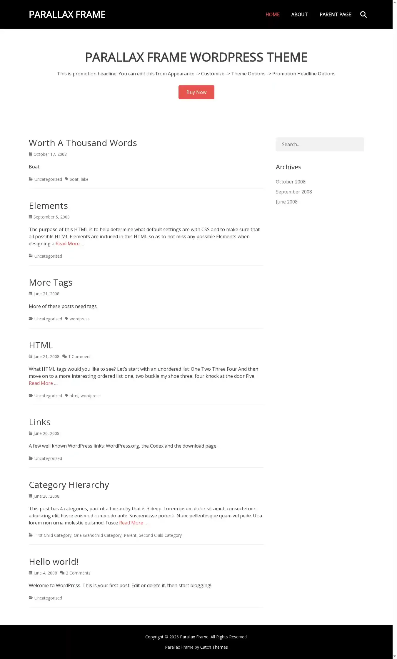 Parallax Frame home page on desktop
