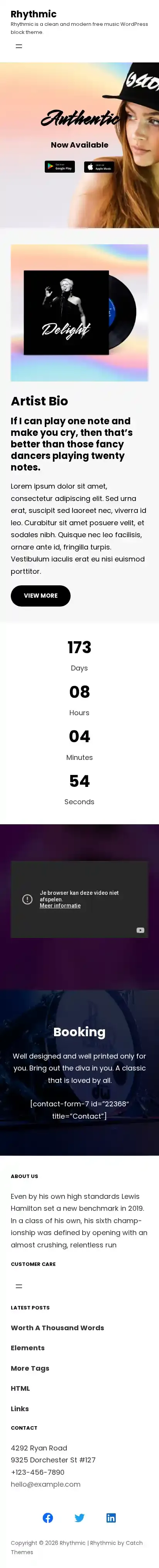Rhythmic home page on mobile