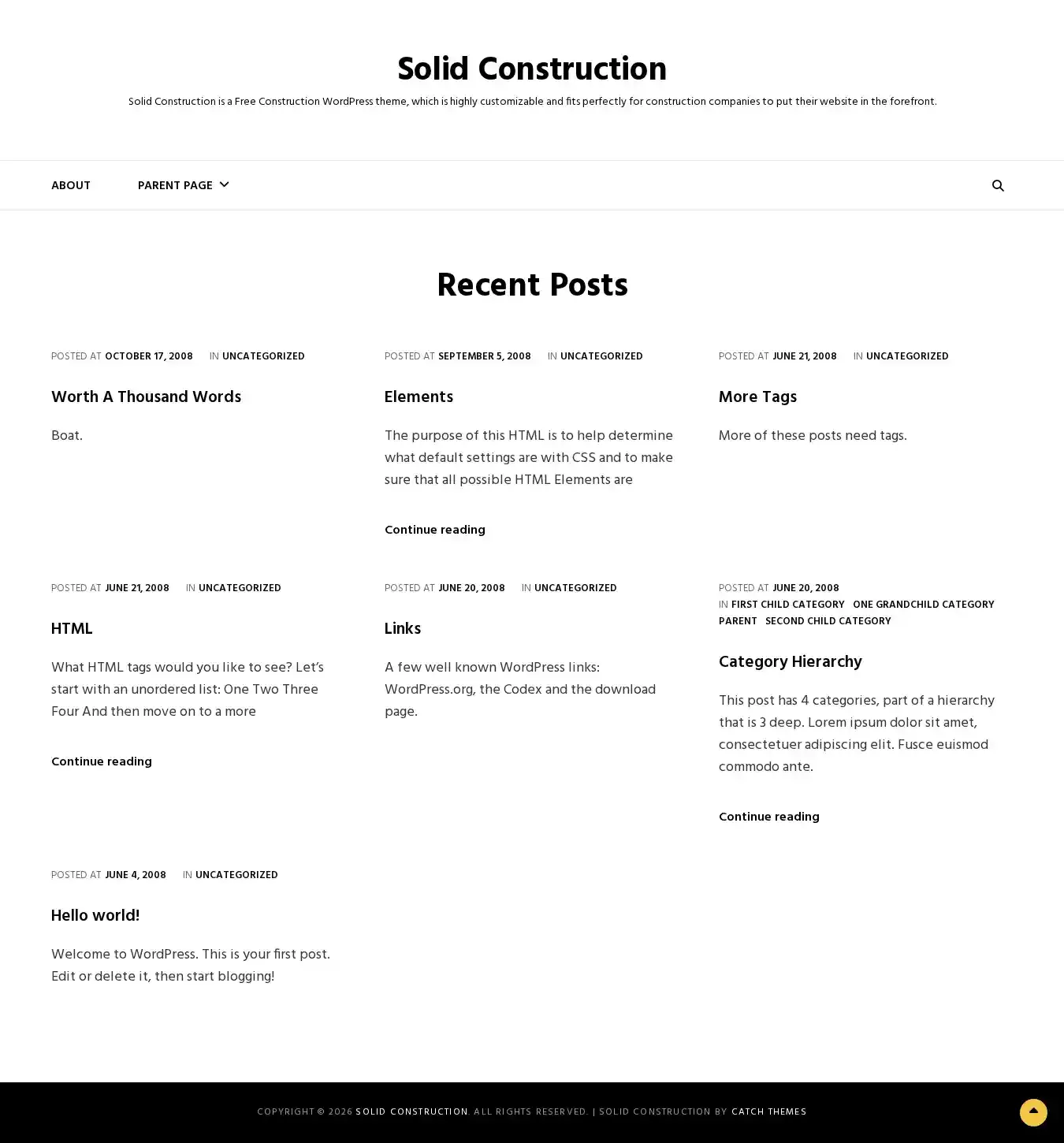 Solid Construction home page on desktop