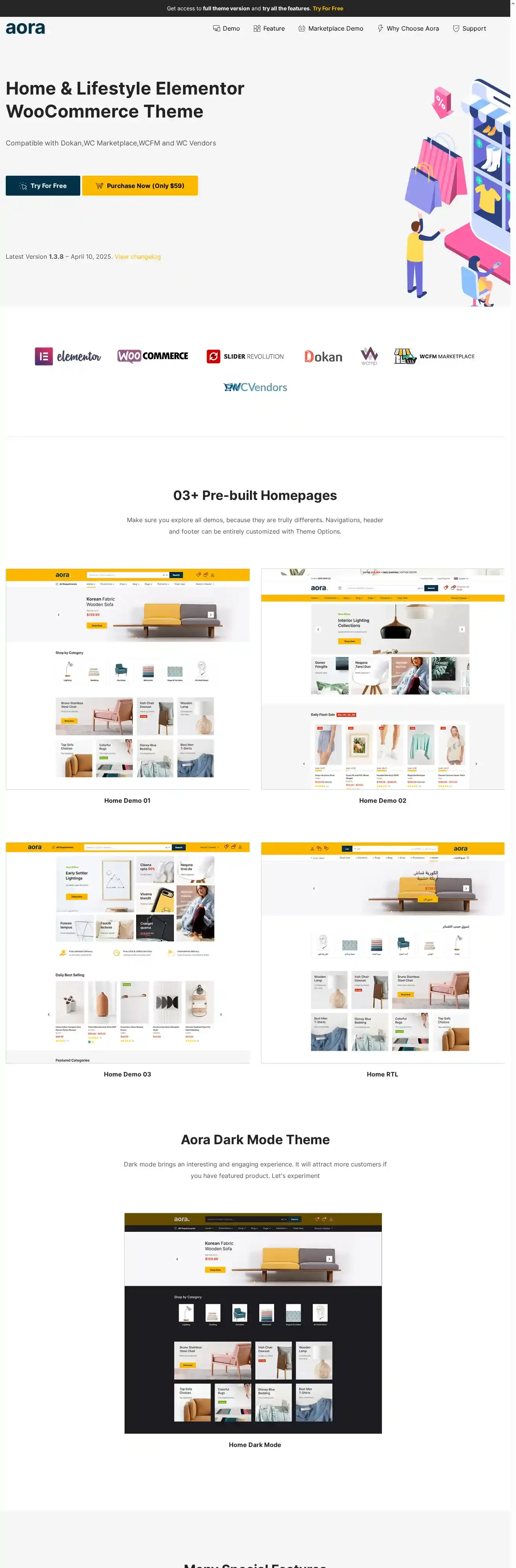 Aora home page on desktop