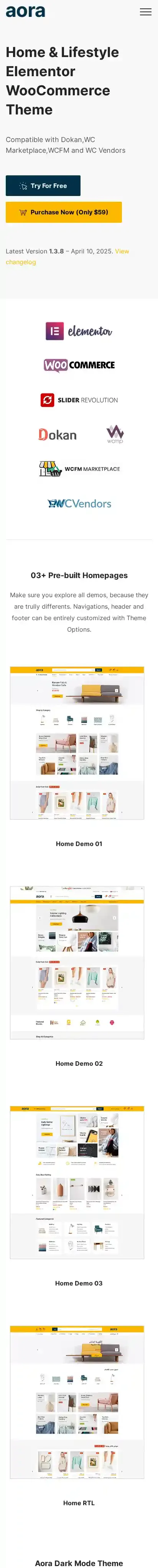 Aora home page on mobile
