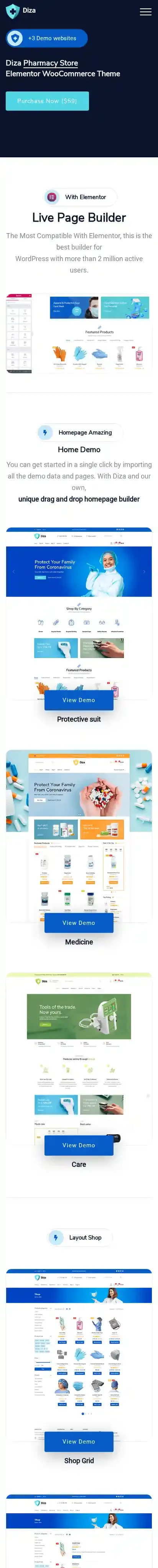 Diza home page on mobile