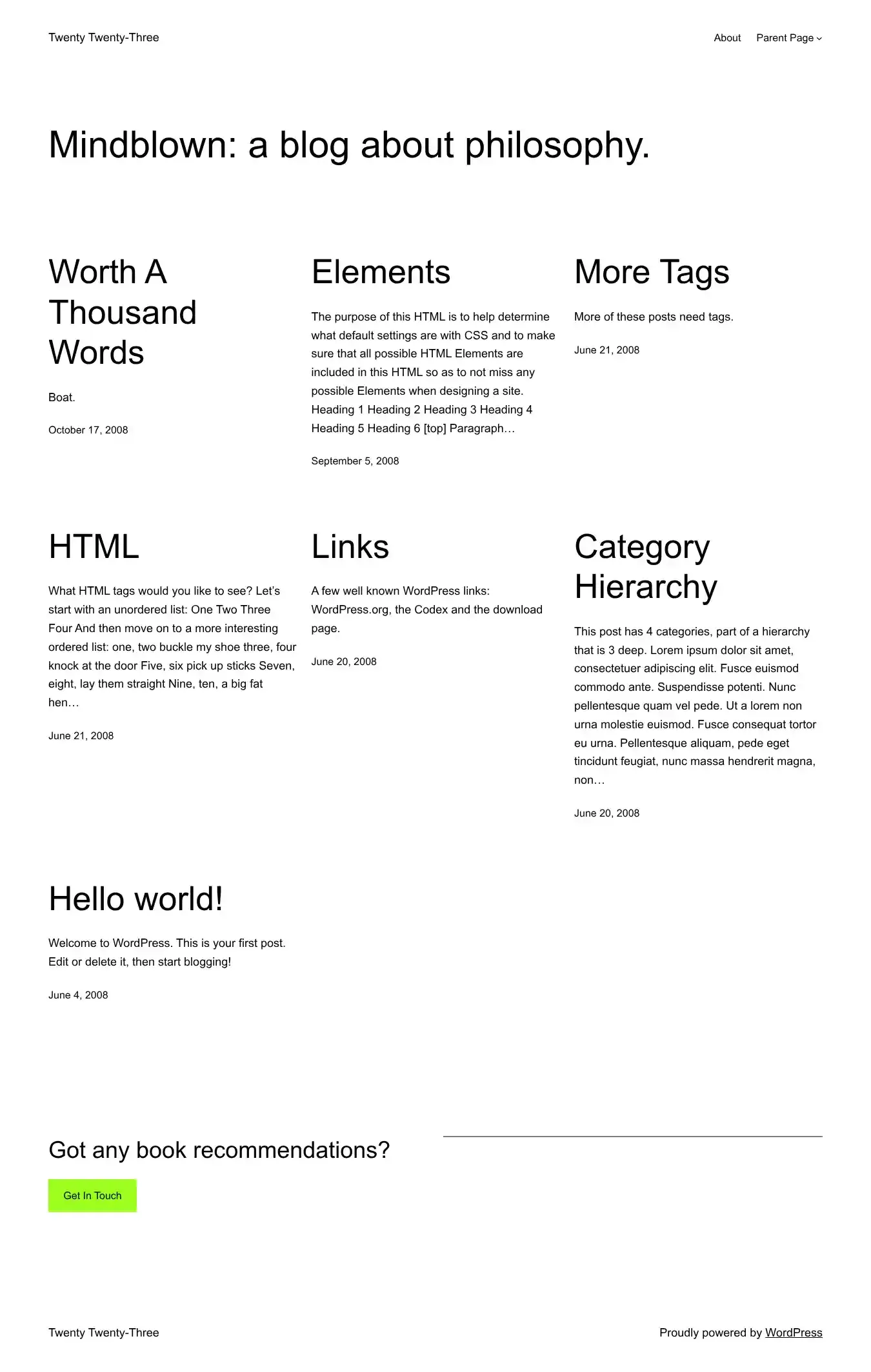 Twenty Twenty-Three home page on desktop