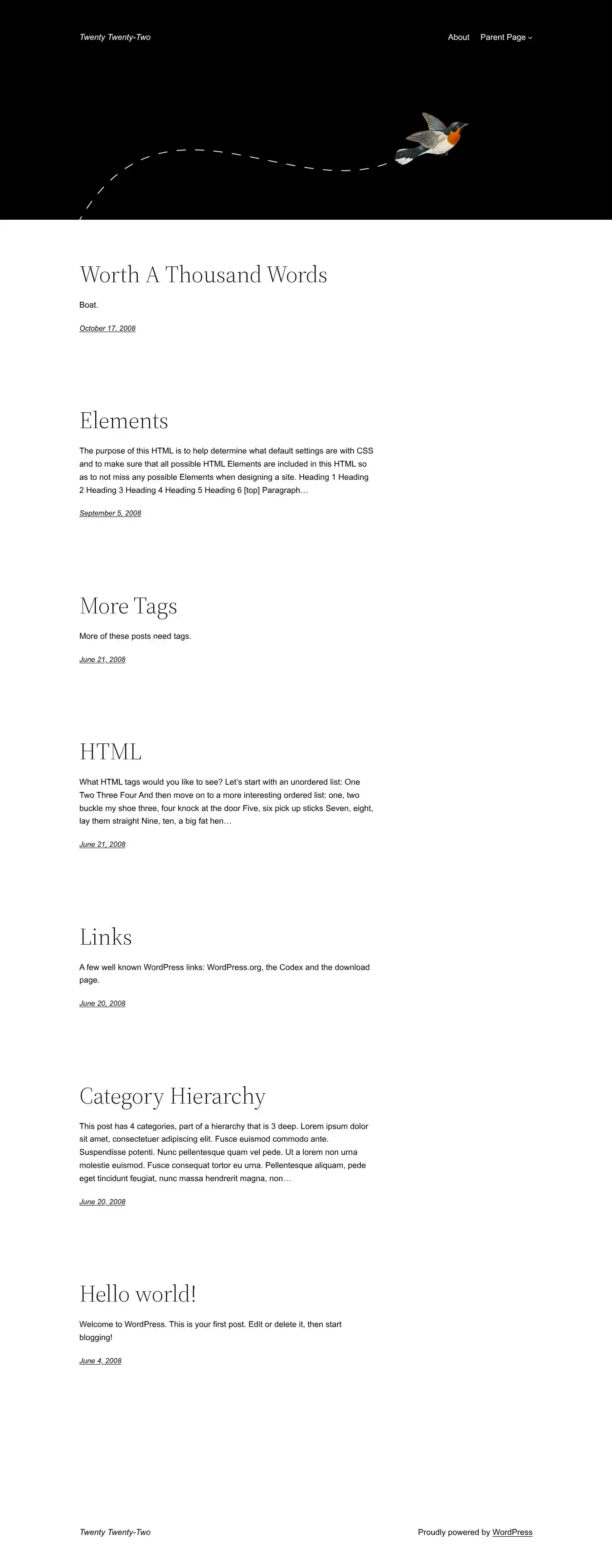 Twenty Twenty-Two home page on desktop