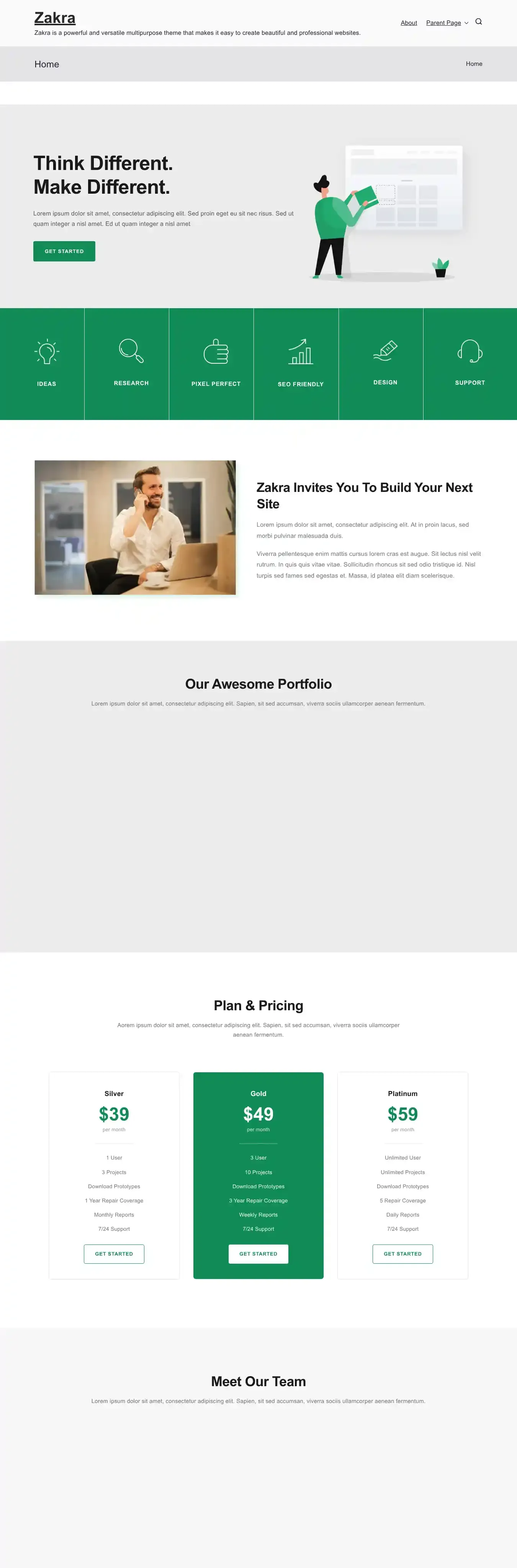 Zakra home page on desktop